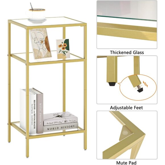 New 3-Tier Side Tables Set of 2 Tempered Glass Tables with Storage for Room - Picture 4 of 12